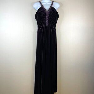 Vintage Whimsigoth Dark Fairy Velvet Maxi Gown 14 Purple Beaded HOCO Prom Dress
